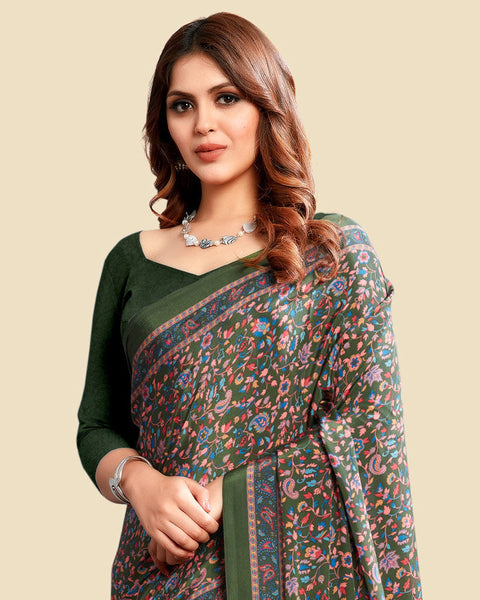 Dark Lunar Green Printed Digital Print Crepe Saree