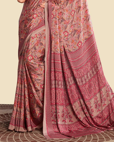 Oriental Pink Printed Digital Print Crepe Saree