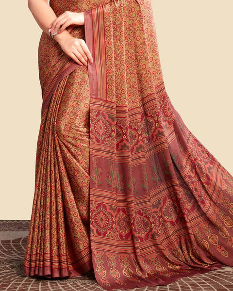 Chestnut Pink Printed Digital Print Crepe Saree