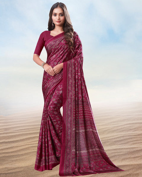 Light Burgundy Digital Print Premium Crepe Saree