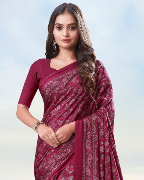 Light Burgundy Digital Print Premium Crepe Saree