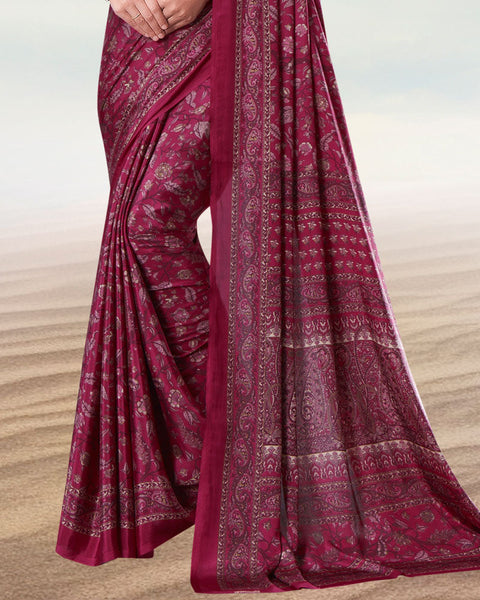 Light Burgundy Digital Print Premium Crepe Saree