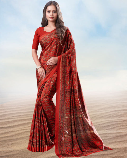 Lava Red Digital Print Premium Crepe Saree