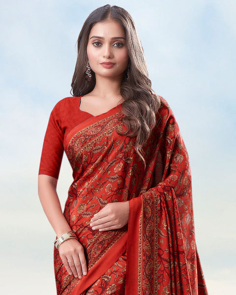 Lava Red Digital Print Premium Crepe Saree