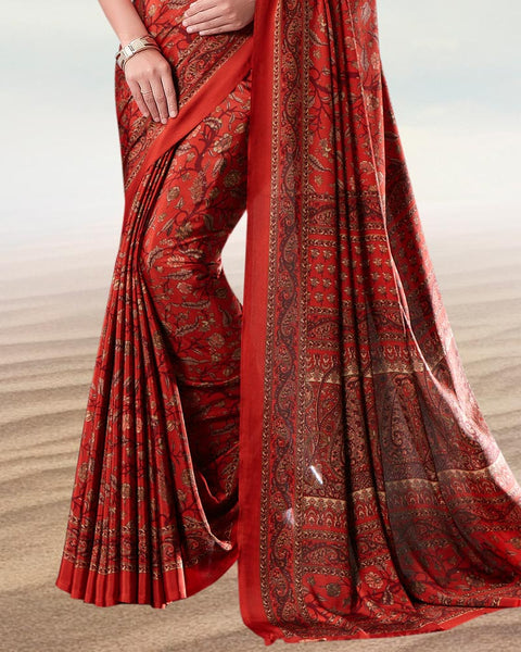 Lava Red Digital Print Premium Crepe Saree