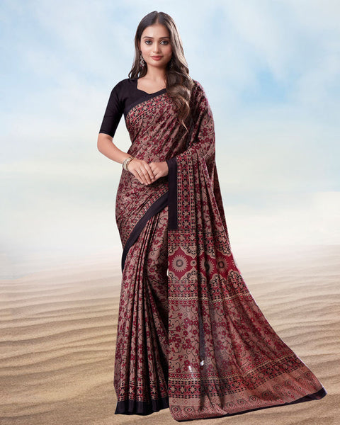 Rose Taupe Digital Print Premium Crepe Saree