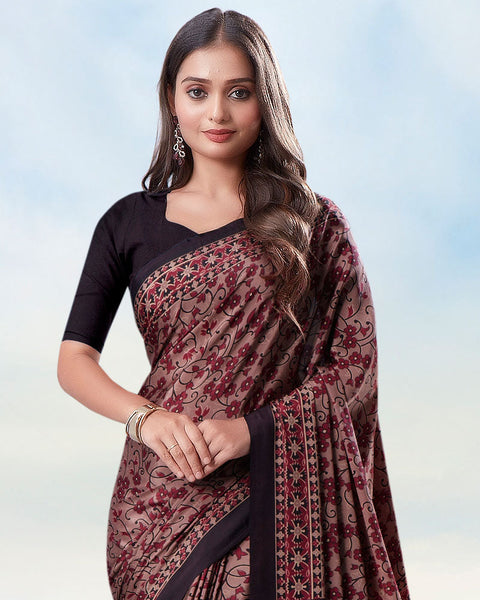 Rose Taupe Digital Print Premium Crepe Saree