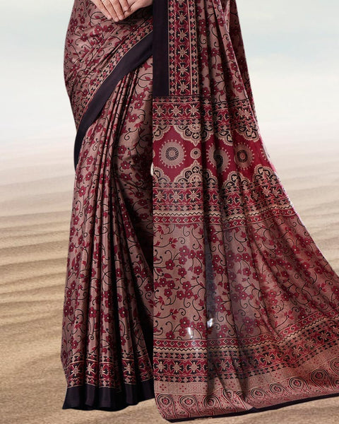 Rose Taupe Digital Print Premium Crepe Saree