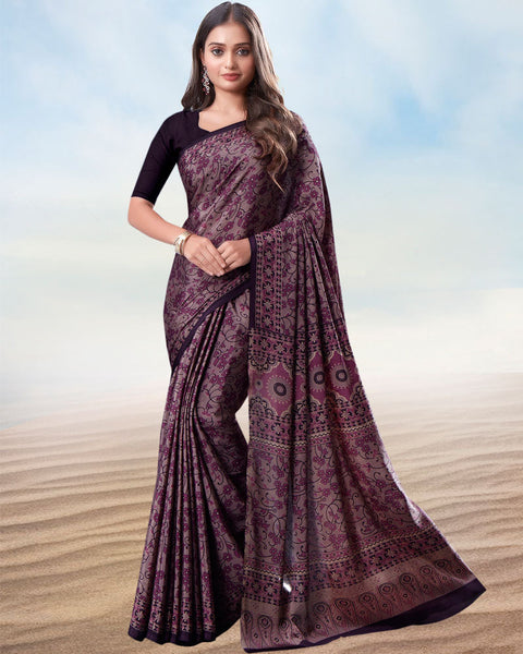 Old Mauve And Dusty Pink Digital Print Premium Crepe Saree