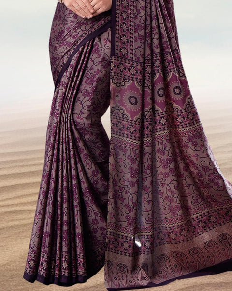 Old Mauve And Dusty Pink Digital Print Premium Crepe Saree