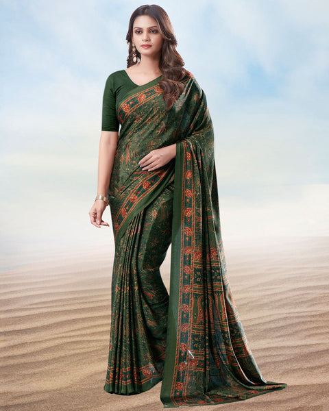 Lunar Green Digital Print Premium Crepe Saree