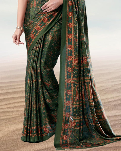Lunar Green Digital Print Premium Crepe Saree