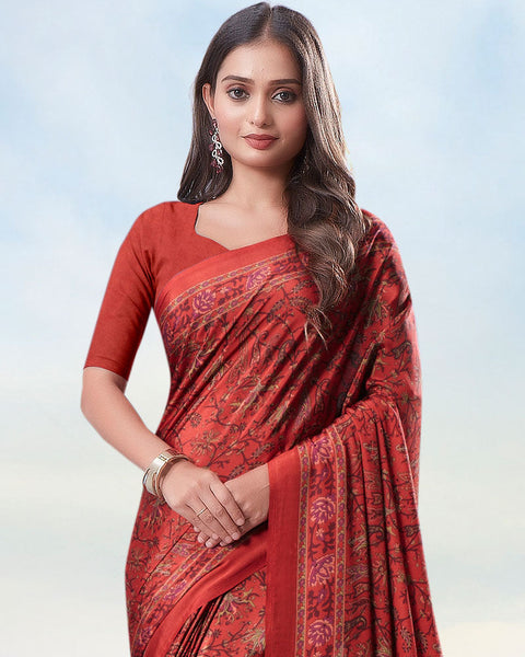 Faded Red Digital Print Premium Crepe Saree