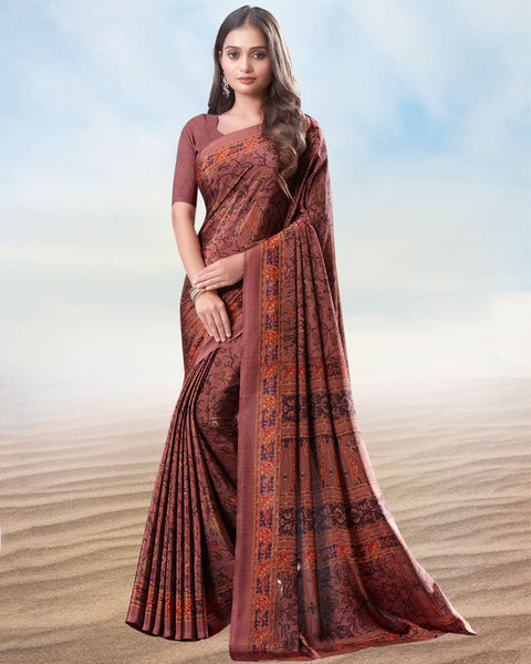 Brownish Pink Digital Print Premium Crepe Saree