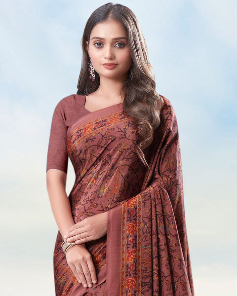 Brownish Pink Digital Print Premium Crepe Saree