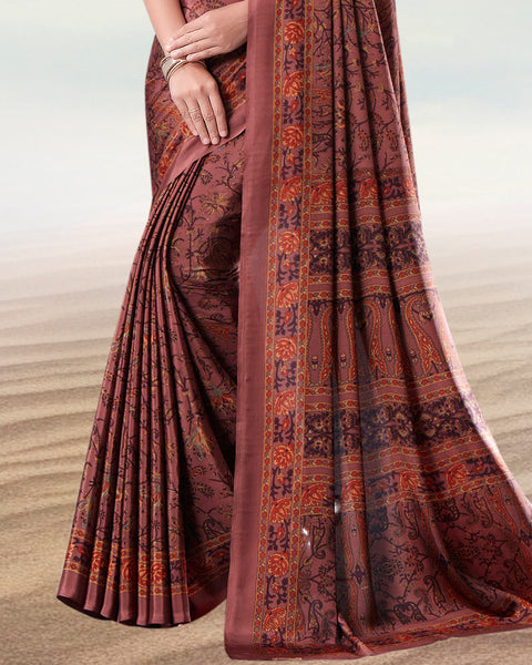 Brownish Pink Digital Print Premium Crepe Saree