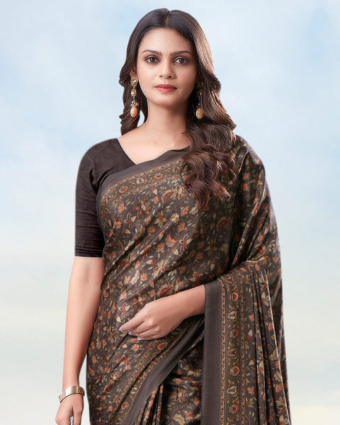 Pale Brown Digital Print Premium Crepe Saree