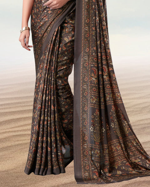 Pale Brown Digital Print Premium Crepe Saree