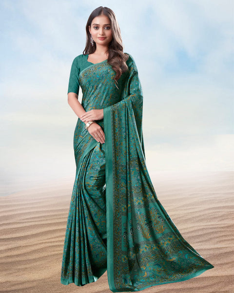 Faded Jade Green Digital Print Premium Crepe Saree