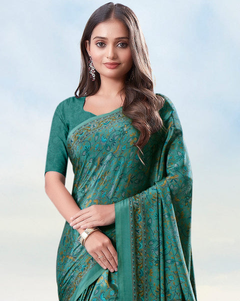 Faded Jade Green Digital Print Premium Crepe Saree