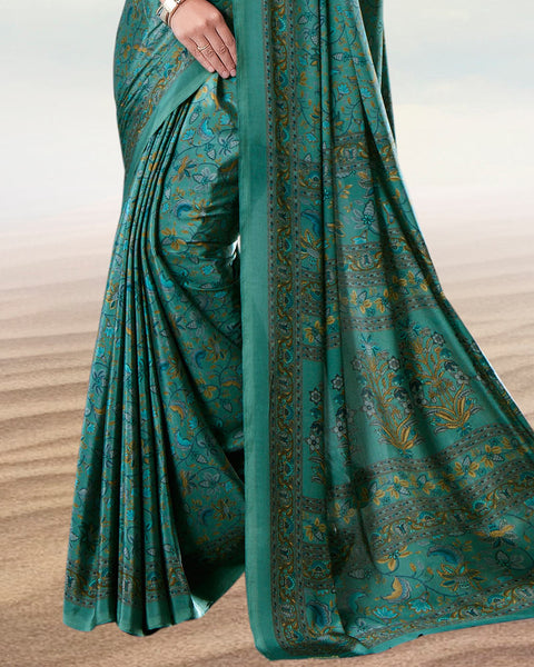 Faded Jade Green Digital Print Premium Crepe Saree