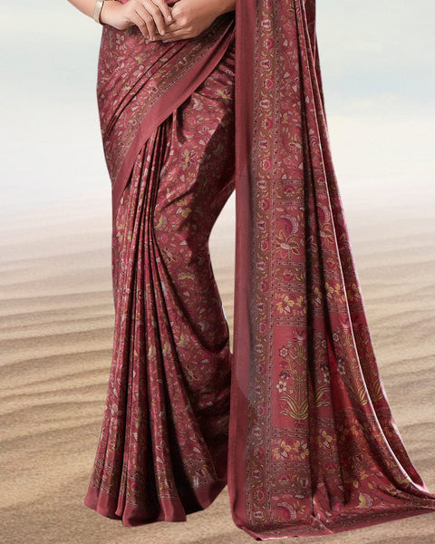 Dusty Rose Pink Digital Print Premium Crepe Saree