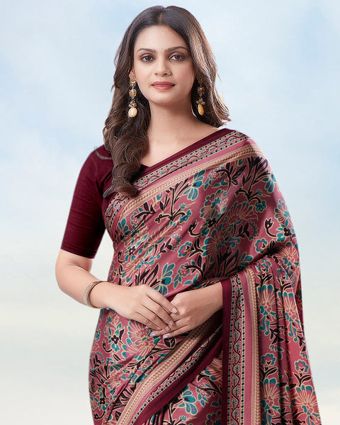Dusty Rose Pink Digital Print Premium Crepe Saree