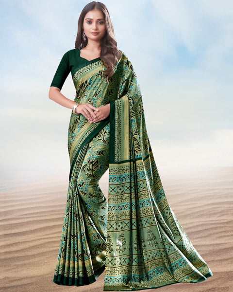 Moss And Dark Green Digital Print Premium Crepe Saree