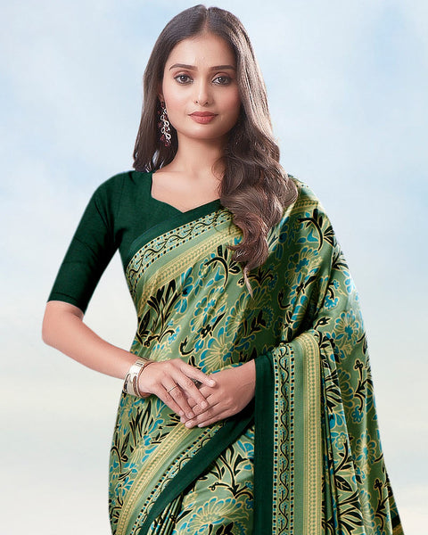 Moss And Dark Green Digital Print Premium Crepe Saree