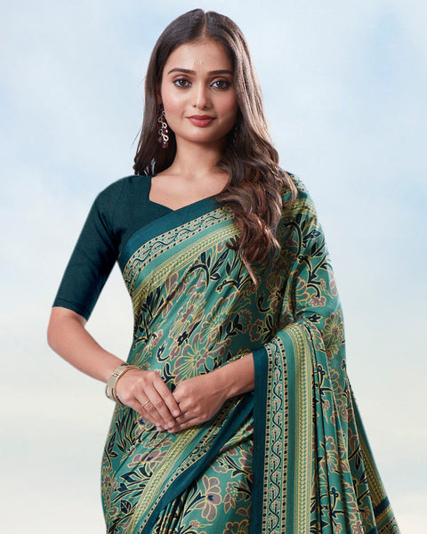 Dusty Teal Green Digital Print Premium Crepe Saree