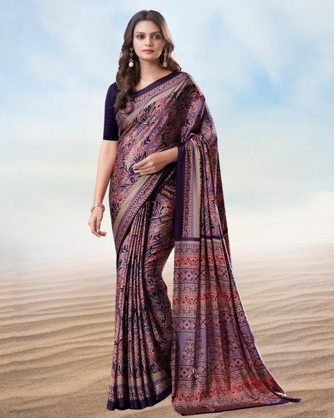 Dusty Purple Digital Print Premium Crepe Saree