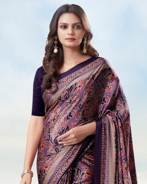Dusty Purple Digital Print Premium Crepe Saree
