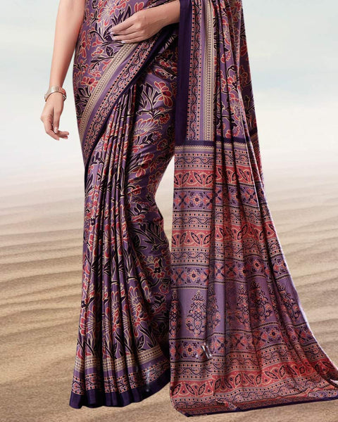 Dusty Purple Digital Print Premium Crepe Saree