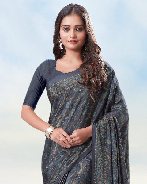 Oslo Grey Digital Print Premium Crepe Saree