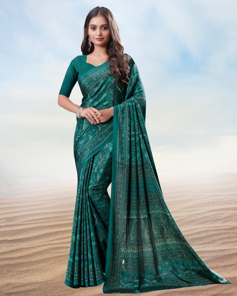 Deep Sea Green Digital Print Premium Crepe Saree