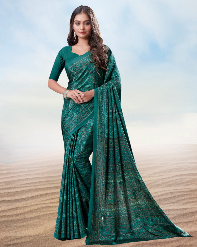 Deep Sea Green Digital Print Premium Crepe Saree