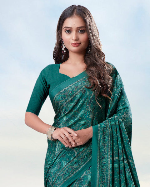 Deep Sea Green Digital Print Premium Crepe Saree