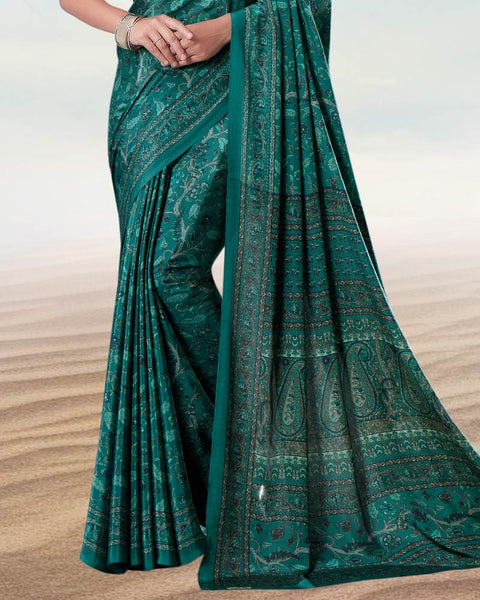 Deep Sea Green Digital Print Premium Crepe Saree