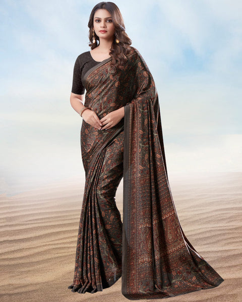 Coffee Brown Digital Print Premium Crepe Saree