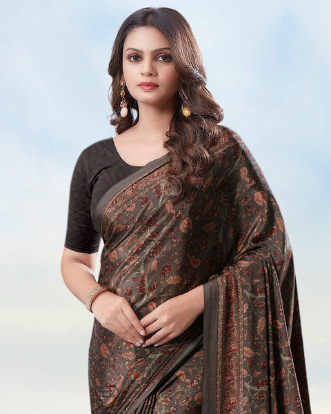 Coffee Brown Digital Print Premium Crepe Saree