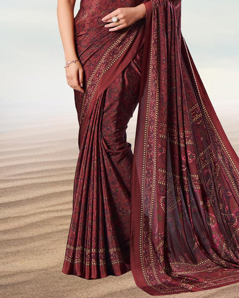 Reddish Brown Digital Print Premium Crepe Saree