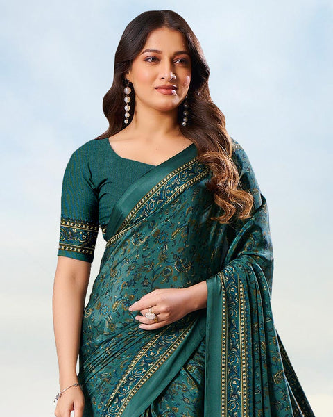 Deep Sea Green Digital Print Premium Crepe Saree