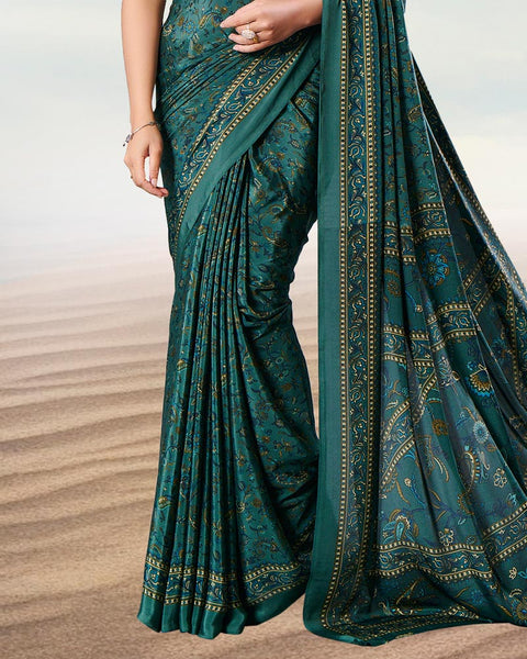 Deep Sea Green Digital Print Premium Crepe Saree