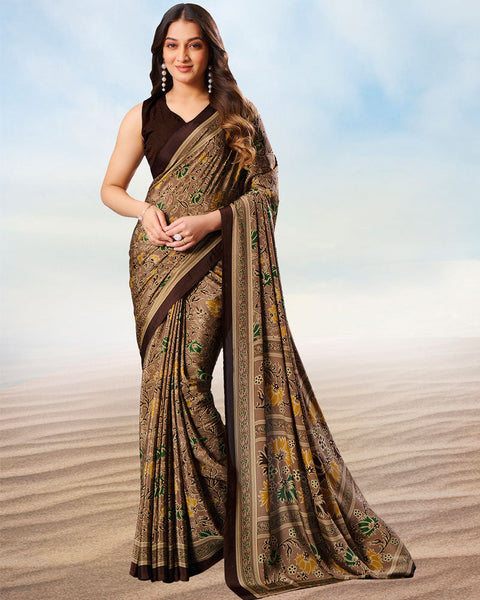 Dusty Brown Digital Print Premium Crepe Saree