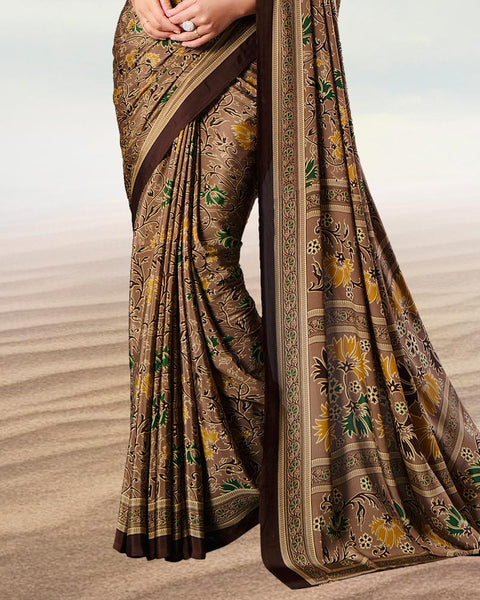 Dusty Brown Digital Print Premium Crepe Saree