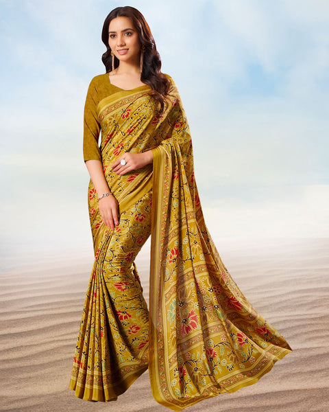 Dark Ochre Digital Print Premium Crepe Saree
