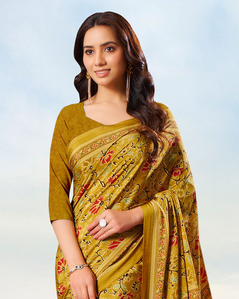 Dark Ochre Digital Print Premium Crepe Saree