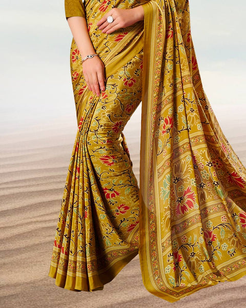 Dark Ochre Digital Print Premium Crepe Saree