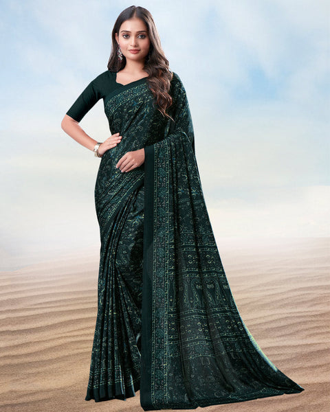Dark Jungle Green Digital Print Premium Crepe Saree
