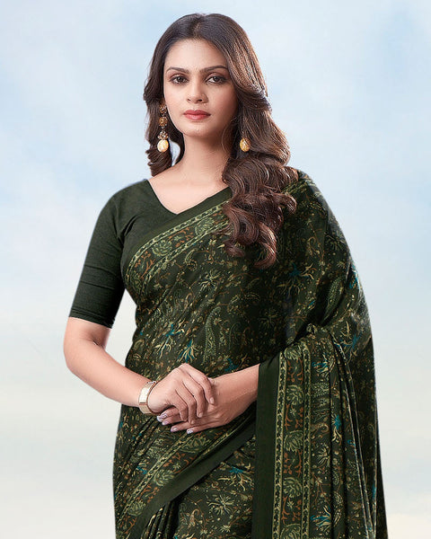 Dark Lunar Green Digital Print Premium Crepe Saree